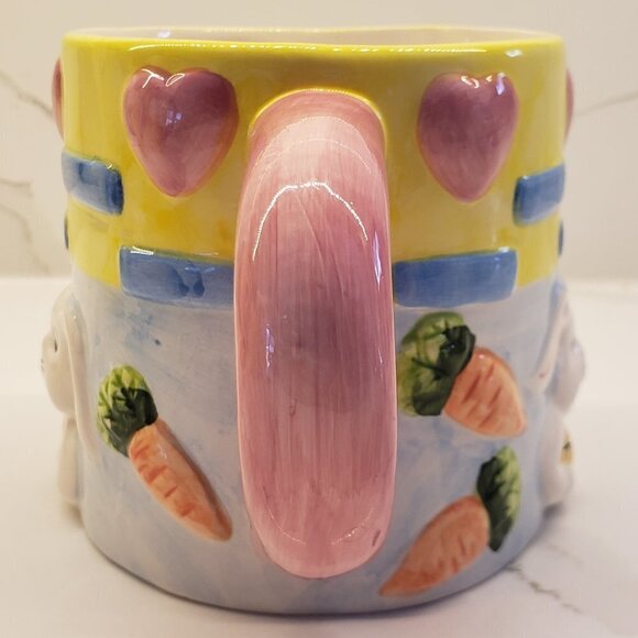 vintage Set of 2 Easter Mug/Vase Easter Bunny Embossed Happy Chick Pink - Picture 5 of 13
